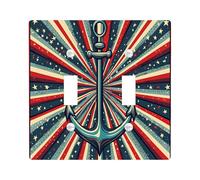 Plaques de protection pour interrupteur nautique - Rouge - Blanc et bleu - Décoration murale - Style rustique - Fonction décorative - Double bascule