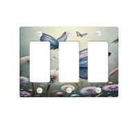 Plaques de protection pour interrupteur papillon - Motif insecte printanier bleu pour décoration d'intérieur - Plaques murales en thermoplastique - Taille standard - Plaque murale à 3 interrupteurs