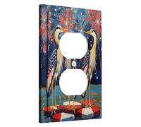 Plaques de protection pour interrupteur patriotique avec drapeau américain oiseaux avec feux d'artifice pour les vacances d'hiver, plaques murales thermoplastiques, prise duplex simple de taille