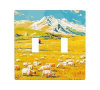 Plaques de protection pour interrupteur paysage de moutons de montagne, jaune campagne pour décoration murale, plaques murales thermoplastiques de taille standard, double bascule