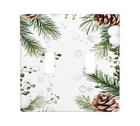 Plaques de protection pour interrupteur Pommes de pin d'hiver, fond blanc avec verdure et pommes de pin, plaques murales thermoplastiques, taille standard double bascule