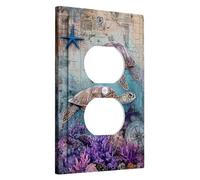 Plaques de protection pour interrupteur tortue de mer tropicale, décoration côtière bleu océan pour accents muraux, plaques murales thermoplastiques, prise duplex simple de taille standard