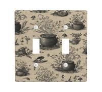 Plaques de protection pour interrupteur vintage botanique - Illustrations beiges à base de plantes pour décoration d'intérieur - Plaques murales en thermoplastique - Taille standard - Double bascule