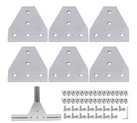 Plaques de Support d'Angle en Forme de T 6 Pcs Support d'Angle Plat pour Profil en Aluminium 2020 - Fente de 6 mm - Avec écrous en T M5, vis M5, clé à molette de 3 mm