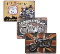 Plaques décoratives en métal pour moto | Set de 3 plaques vintage | Décoration rétro de moto pour salon, bar, atelier, bureau, taille 20 x 30.