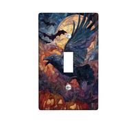 Plaques d'interrupteur d'Halloween corbeau - Design en verre teinté bleu foncé et orange pour décoration murale - Plaques murales en thermoplastique - Taille standard