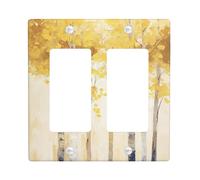 Plaques d'interrupteur en forme de bouleau d'automne - Jaune et marron - Motif nature pour décoration d'intérieur - Plaques murales en thermoplastique - Taille standard - Double bascule
