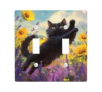Plaques d'interrupteur en forme de chat ludique, motif tournesol vif pour jolie décoration d'intérieur, taille standard, parfait pour les amoureux des chats à double bascule