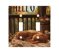 Plaques d'interrupteur en forme de chien d'automne pour décoration d'intérieur, plaques murales thermoplastique, taille standard, double bascule marron chaud