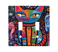 Plaques d'interrupteur fantaisie en forme de chat - Design artistique coloré pour une décoration murale vibrante - Accents de saison de printemps - Double bascule thermoplastique de taille standard