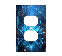 Plaques d'interrupteur futuristes bleues en forme de nénuphar - Design moderne inspiré de la technologie pour décoration d'intérieur, plaques murales thermoplastiques - Prise duplex simple de taille
