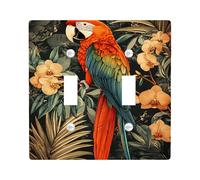 Plaques d'interrupteur motif perroquet tropical - Motif oiseau rouge vif pour décoration murale - Plaques murales en thermoplastique respectueux de l'environnement - Taille standard - Double bascule