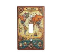 Plaques d'interrupteur vintage avec carte du monde - Tons de terre antique pour décoration d'intérieur, plaques murales thermoplastiques - Taille standard