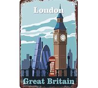 Plaques en étain rétro Londres Grande-Bretagne Voyage Plaques en étain vintage drôle maison cuisine bar club cave rustique mur Art décor 20 * 30 cm