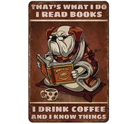 Plaques en étain vintage Pitbull That's What I Do I Read Books And I Know Things Décoration rétro Maison Cuisine Bar Café Salle de bain Club Cave Décoration murale Plaque en étain pour chien 15*30CM