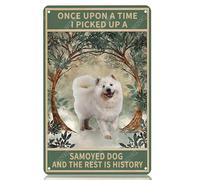 Plaques en métal « Il était une fois où j'ai ramassé un chien Samoyède et le reste appartient à l'histoire » Plaque en aluminium vintage pour maison, bureau, cuisine, bar, café, jardin, décoration mu