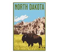 Plaques en métal vintage Bison du Dakota du Nord Idéal pour pub, hangar, bar, bureau, caverne d'homme, maison, chambre, salle à manger, cuisine, cadeau 20 x 30 cm