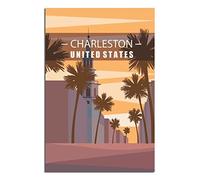 Plaques en métal vintage en étain, paysage urbain de Charleston, Caroline du Sud, idéales pour pub, abri de jardin, bar, bureau, caverne d'homme, maison, chambre, salle à manger, cuisine, 20 x 30 cm