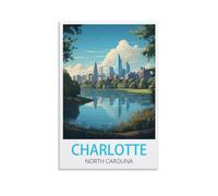 plaques en tôle rétro Charlotte, Caroline du Nord Plaque murale rétro en métal mur de maison, décoration de chambre ou bar 15x30cm