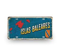 Plaques Métalliques Décoratives Villes Espagnoles, Style Vintage Rétro, Madrid Barcelone Valencia, 30x15cm, Décoration Murale (Islas Baleares)