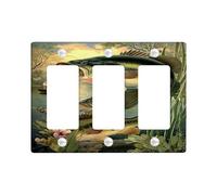 Plaques murales classiques en thermoplastique pour interrupteur de lumière, scène naturelle verte vintage pour décoration d'intérieur rustique, plaque murale à 3 interrupteurs de taille standard