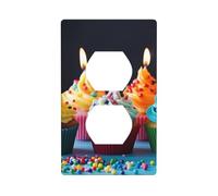 Plaques murales colorées Happy Birthday Cupcakes 1 gang Duplex Light Switch Plaque murale électrique Couvertures de prise de courant décoratives pour la décoration de la maison