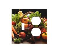 Plaques murales colorées pour différents légumes et fruits - Couvercle décoratif pour interrupteur - 2 interrupteurs - Plaque de commutation électrique en thermoplastique - Vis incluses