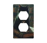 Plaques murales duplex décoratives, couvertures de prises électriques, taille standard 1 gang 11,4 x 7 cm, plaque de couverture murale pour carnet de notes mystérieux, motif chat noir d'Halloween