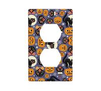 Plaques murales duplex décoratives pour prises de courant électrique - Taille standard 1 - 11,4 x 7 cm - Motif chats effrayants et citrouilles d'Halloween - Plaque de protection murale en