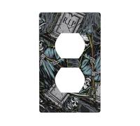 Plaques murales duplex décoratives pour prises électriques, taille standard 1 - 11,4 x 7 cm, motif Grim Reaper Tombstones Plaque de protection murale en polycarbonate thermoplastique