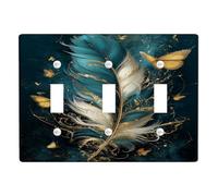 Plaques murales élégantes en forme de plume - Motif papillon bleu sarcelle et doré - Pour décoration toute l'année, plaques murales en thermoplastique - Triple bascule de taille standard