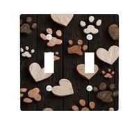 Plaques murales en bois en forme de cœur et de pattes pour interrupteur - Motif animal marron - Pour décoration d'intérieur - Plaques murales en thermoplastique - Taille standard - Double bascule