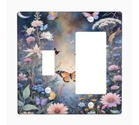Plaques murales en thermoplastique pour interrupteur à bascule de taille standard Motif papillon floral Bleu et pêche