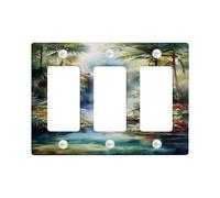 Plaques murales en thermoplastique pour interrupteur de cascade tropicale, thème jungle verte luxuriante pour décoration d'intérieur, plaques murales thermoplastiques, plaque murale à 3 interrupteurs