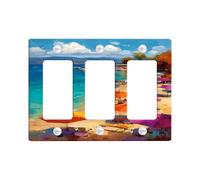 Plaques murales en thermoplastique pour interrupteur de lumière de plage tropicale, parapluies orange vif et violet pour décoration estivale, plaque murale à 3 interrupteurs de taille standard