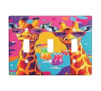 Plaques murales en thermoplastique pour interrupteur de lumière motif girafe tropicale, orange vif, décoration safari pour chambre d'enfant, triple bascule, taille standard
