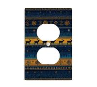 Plaques murales en thermoplastique pour interrupteur de lumière, motif renne bleu marine et doré pour décoration de vacances, plaques murales thermoplastique, prise duplex simple de taille standard