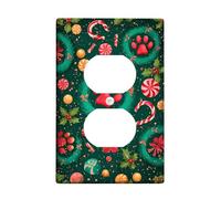 Plaques murales en thermoplastique pour interrupteur de Noël, couronnes vertes avec accents rouges pour décoration de vacances, plaques murales thermoplastiques, prise duplex simple de taille standard