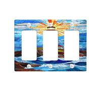 Plaques murales en thermoplastique pour interrupteur de phare côtier - Vagues de l'océan bleu pour décoration nautique - Plaque murale à 3 interrupteurs - Taille standard