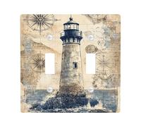 Plaques murales en thermoplastique pour interrupteur de phare nautique vintage, boussole beige antique, style côtier, pour décoration d'intérieur, double bascule