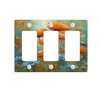 Plaques murales en thermoplastique pour interrupteur de printemps, motif coquelicot orange et bleu pour décoration d'intérieur, plaques murales thermoplastique, taille standard 3 interrupteurs