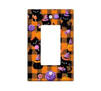 Plaques murales en thermoplastique pour interrupteur d'Halloween motif à carreaux orange et noir avec chatons mignons, plaques murales thermoplastique, taille standard simple à bascule