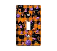 Plaques murales en thermoplastique pour interrupteur d'Halloween motif à carreaux orange et noir avec chatons mignons, plaques murales en thermoplastique, taille standard