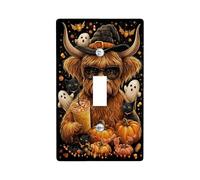 Plaques murales en thermoplastique pour interrupteur d'Halloween motif vache des Highlands - Motif chat et citrouille - Pour décoration festive - Plaque murale en thermoplastique - Taille standard