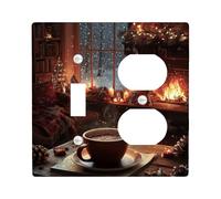 Plaques murales en thermoplastique pour interrupteur d'hiver confortable pour décoration de vacances, tasse de cacao chaude pour décoration de vacances, duplex à bascule de taille standard