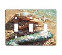 Plaques murales en thermoplastique pour interrupteur inspirées des sirènes, thème océanique vert et bleu de la mer pour décoration nautique, plaques murales thermoplastique, taille standard triple