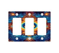 Plaques murales en thermoplastique pour interrupteur lumineux Mandala - Bleu foncé et orange - Décoration d'intérieur - Taille standard - 3 interrupteurs