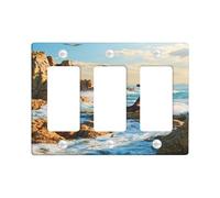 Plaques murales en thermoplastique pour interrupteur - Motif ancre nautique - Bleu océan - Décoration côtière pour décoration d'intérieur - Taille standard - 3 interrupteurs