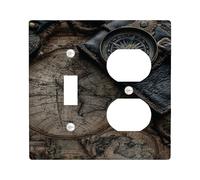 Plaques murales en thermoplastique pour interrupteur motif boussole et carte du monde - Style vintage - Pour décoration d'intérieur - Taille standard - Duplex à bascule