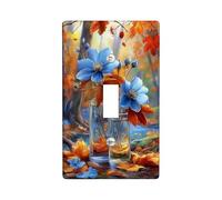 Plaques murales en thermoplastique pour interrupteur Motif floral d'automne Bleu et orange Taille standard pour décoration d'intérieur, style botanique